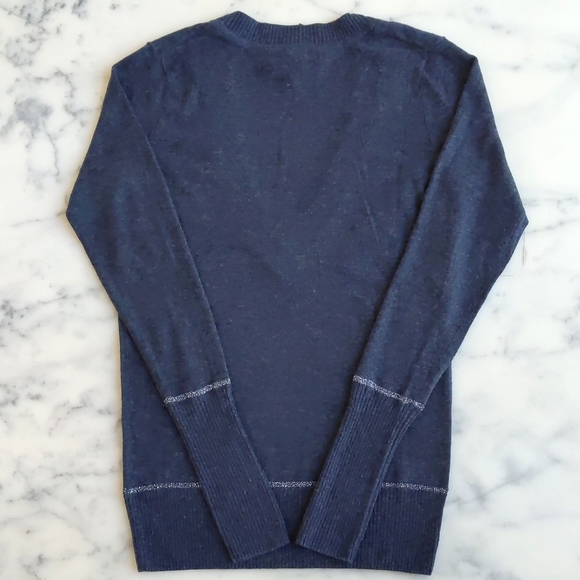 NWT.Express Wool Rayon Nylon Long V-Neck Dark Grey w/Silver Sparkle Trim Sweater - Picture 5 of 5